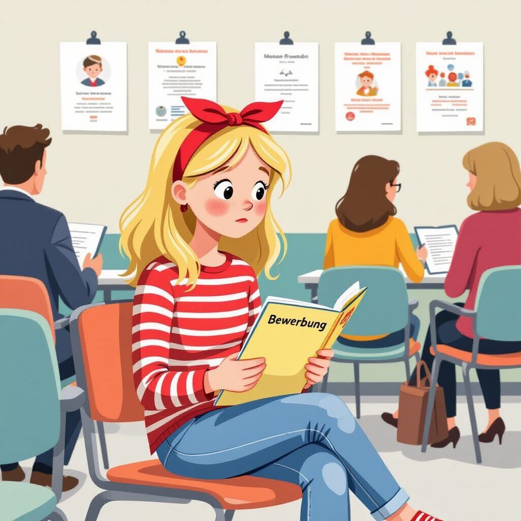Girl in Job Center, Children's Book Illustration