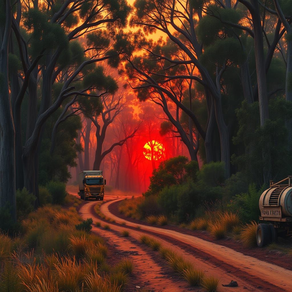 Surreal Australian Eucalyptus Landscape at Sunset