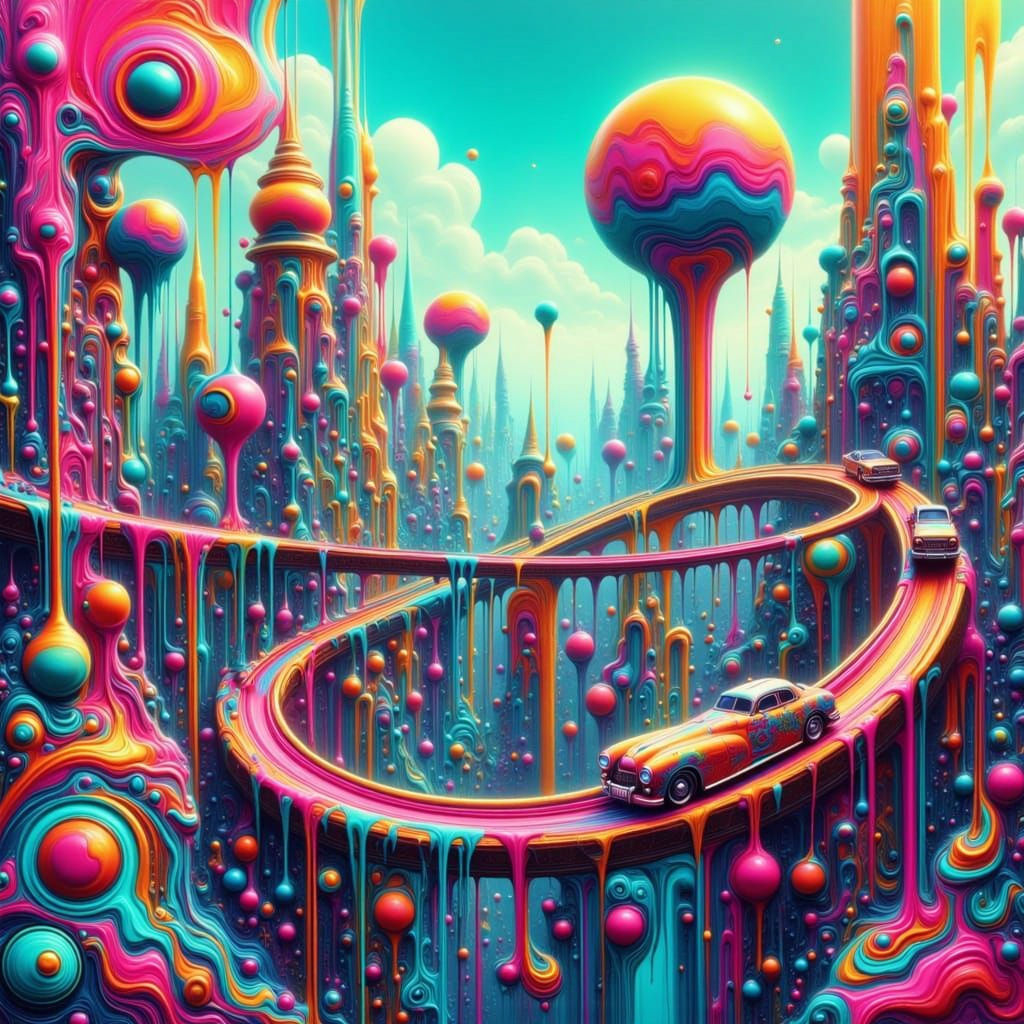 Cyberpunk Roller Coaster in Neon and Gold