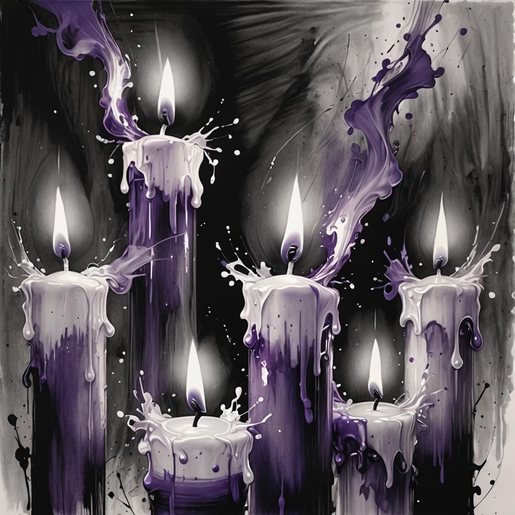 Monochrome Violet Candle Flame in Ink Painting Style