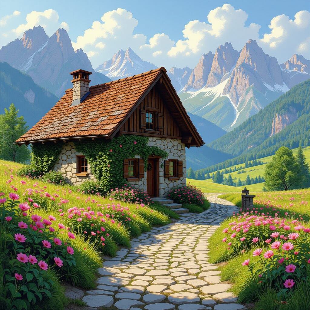 Rustic Mountain Hut in Flower Meadow