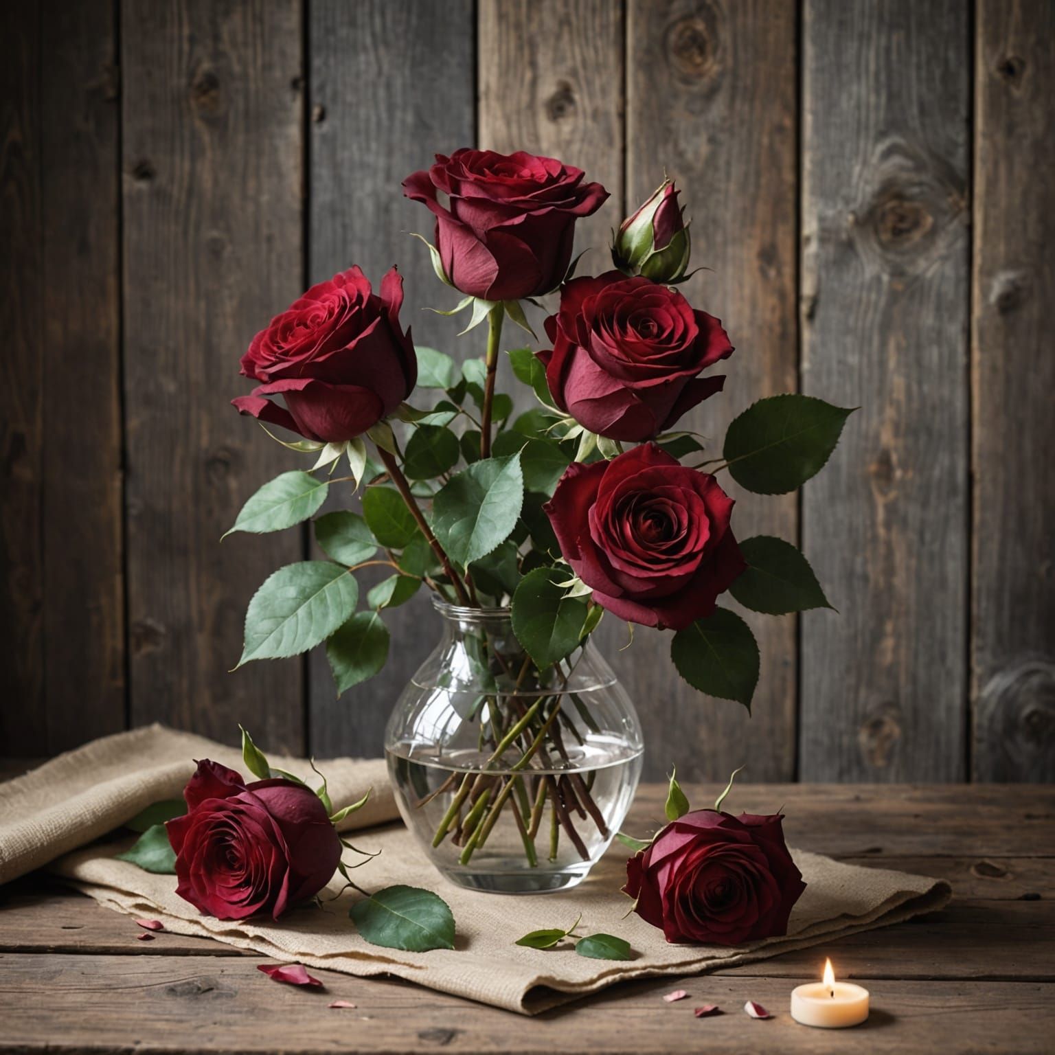 Elegant Dark Roses in Soft Candlelight