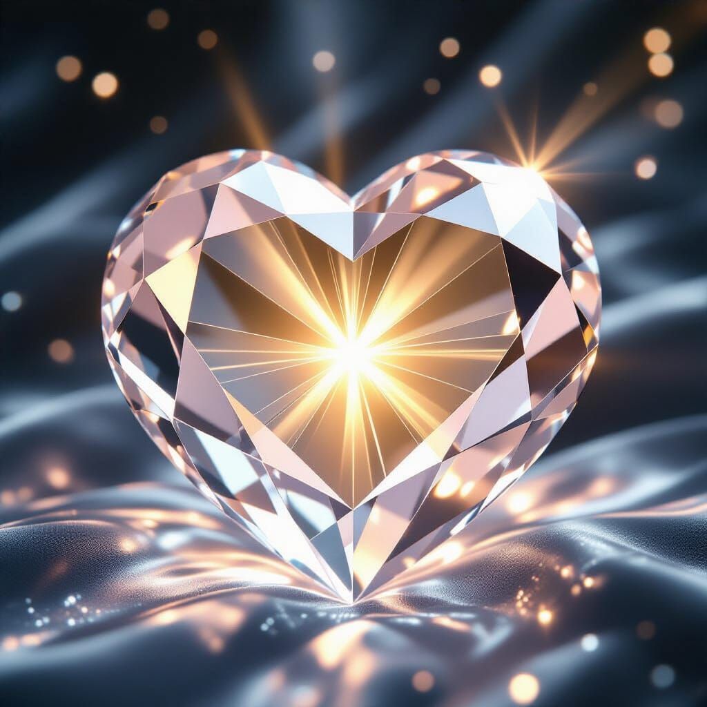 Crystalline Heart with Golden Light Beam