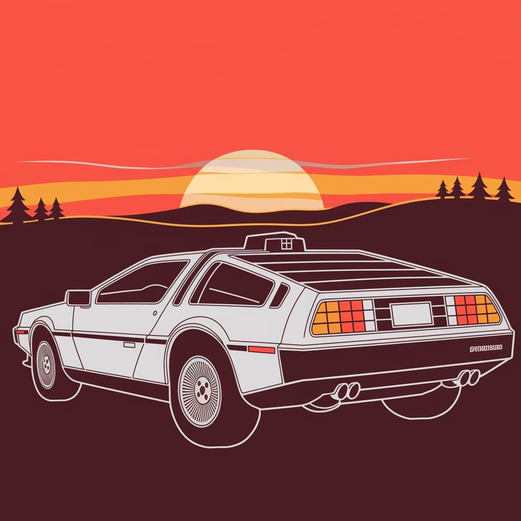 Sleek DeLorean Speeds into Vibrant Sunset Landscape in Line ...
