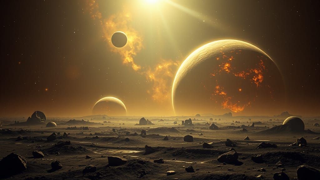 Ethereal Cosmic Landscape in Golden Light