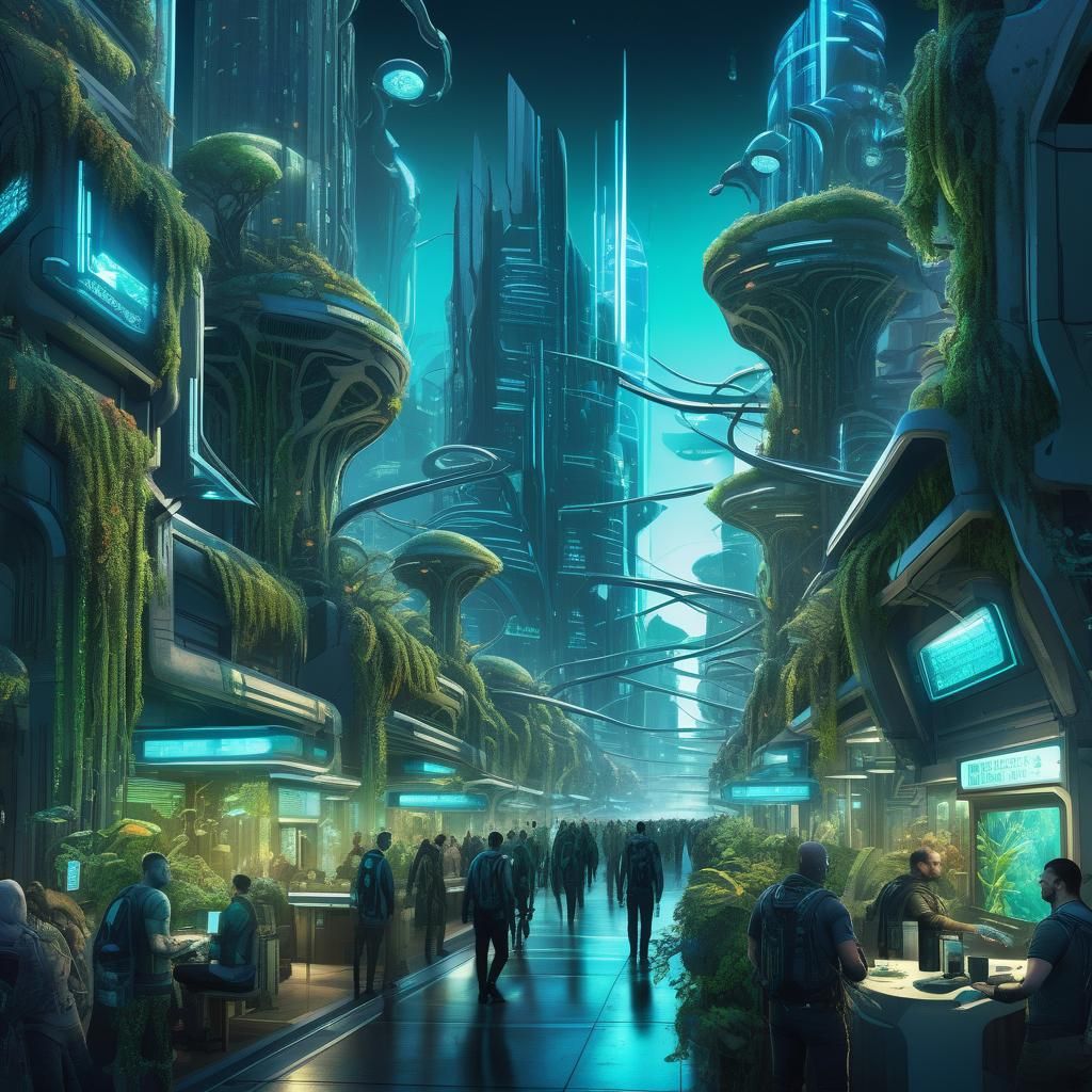 Bioluminescent Biotech Cityscape of the Future