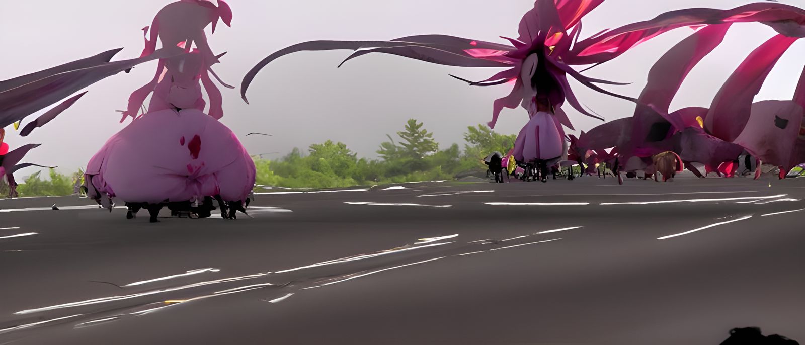 Madoka Magica Witches, Giant butterfly slime monster and meat anime 8k resolution and a traffic jam 8k resolution 8K 3D