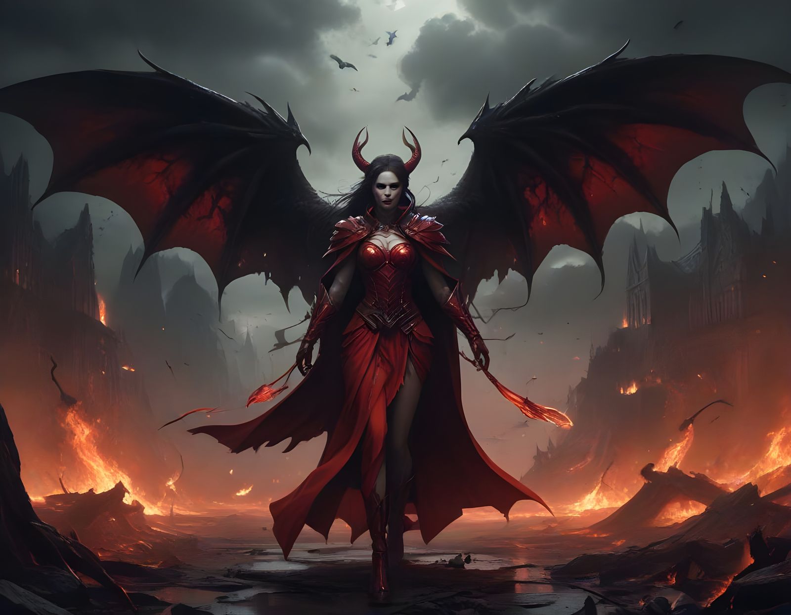 Dark Fantasy Demon Lady Unleashes Chaos