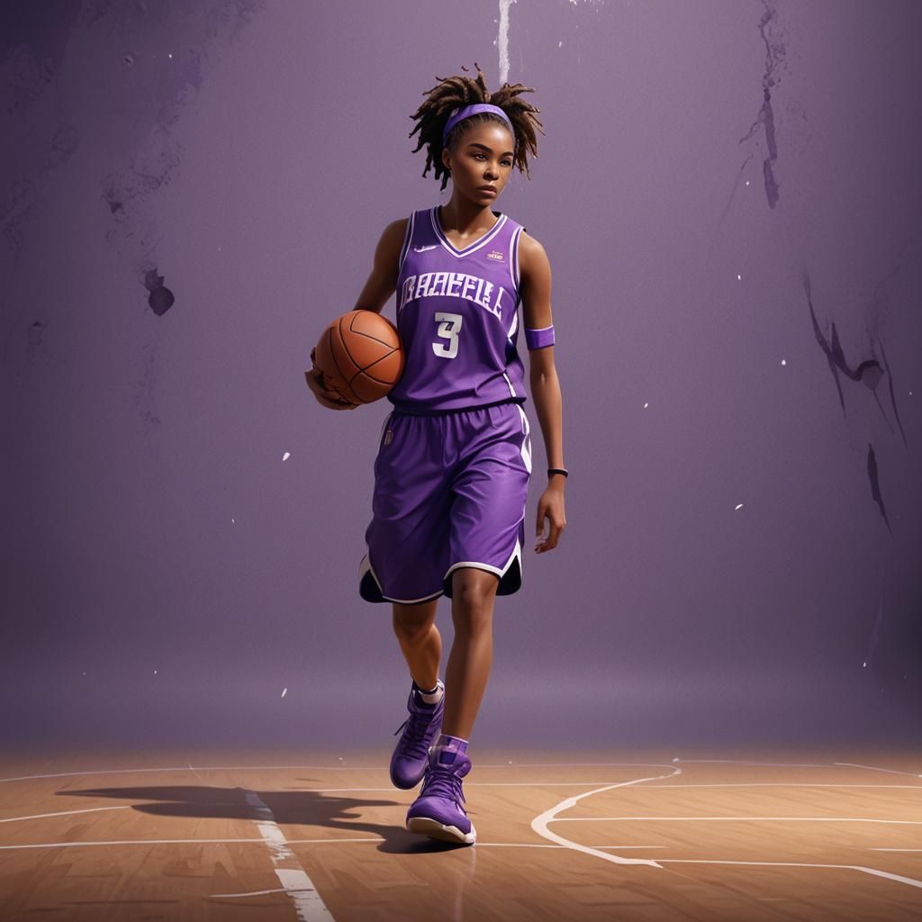 Teen Girl in Purple Basketball Outfit: Fantasy Concept Art