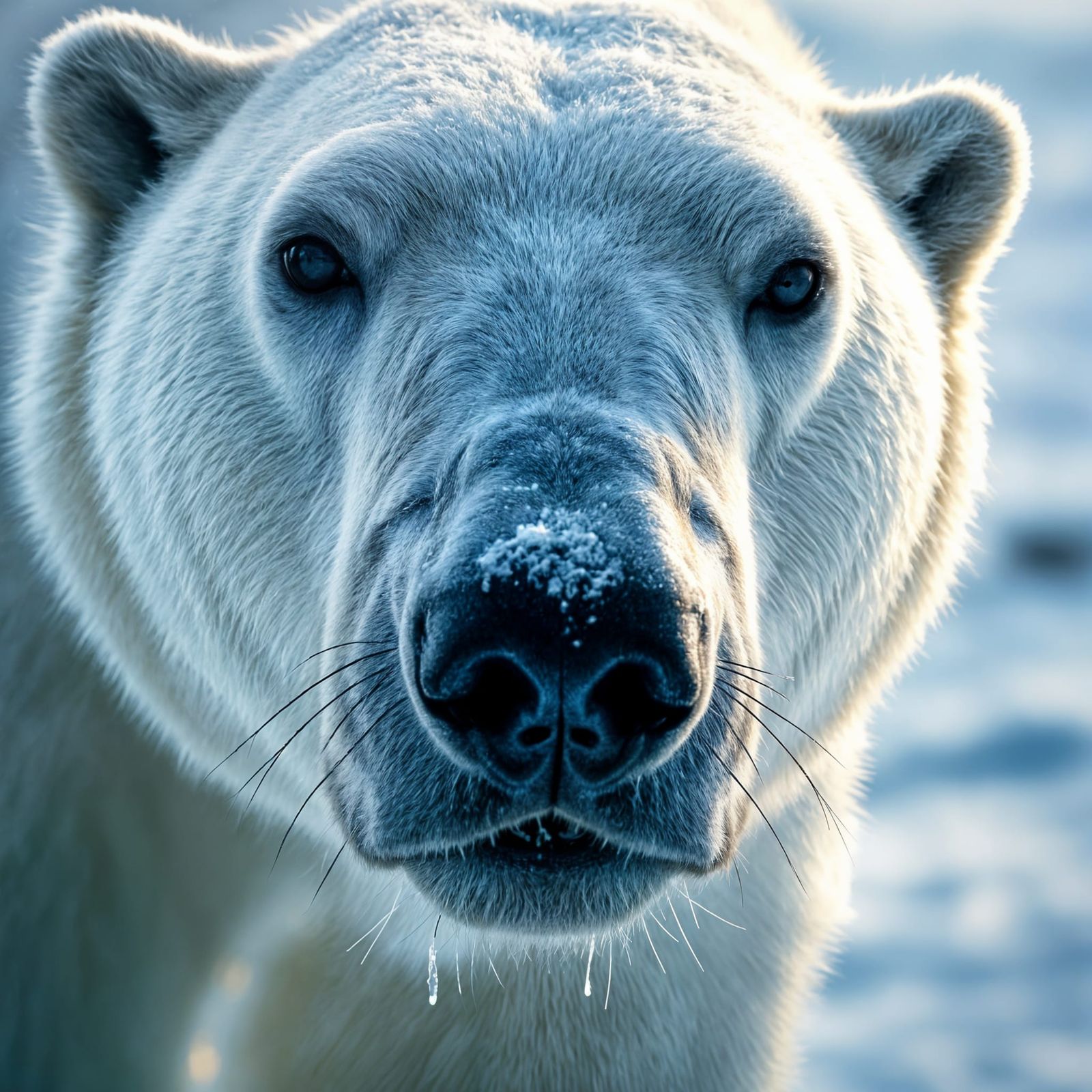 Photorealistic Close-up of a Polar Bear's Face in Arctic Lan...