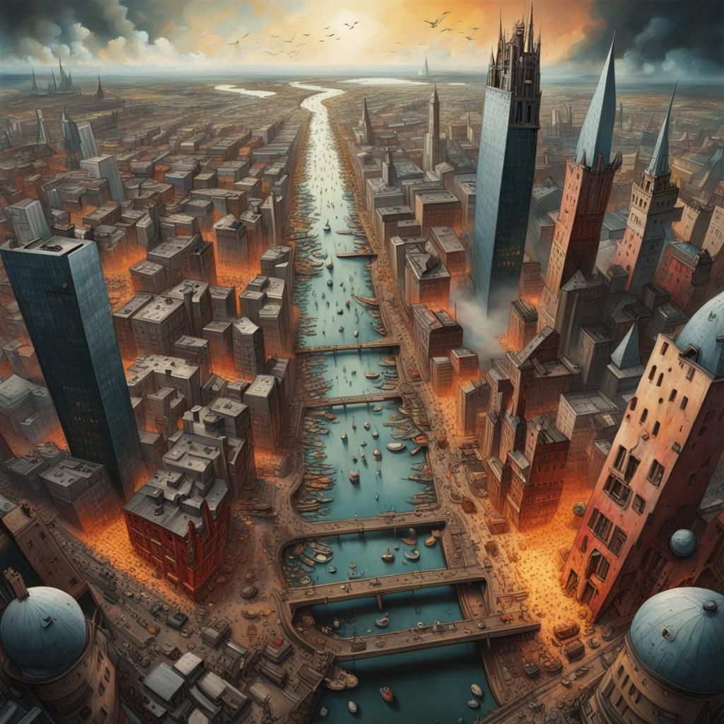 Apocalyptic City Inspired by Hieronymus Bosch