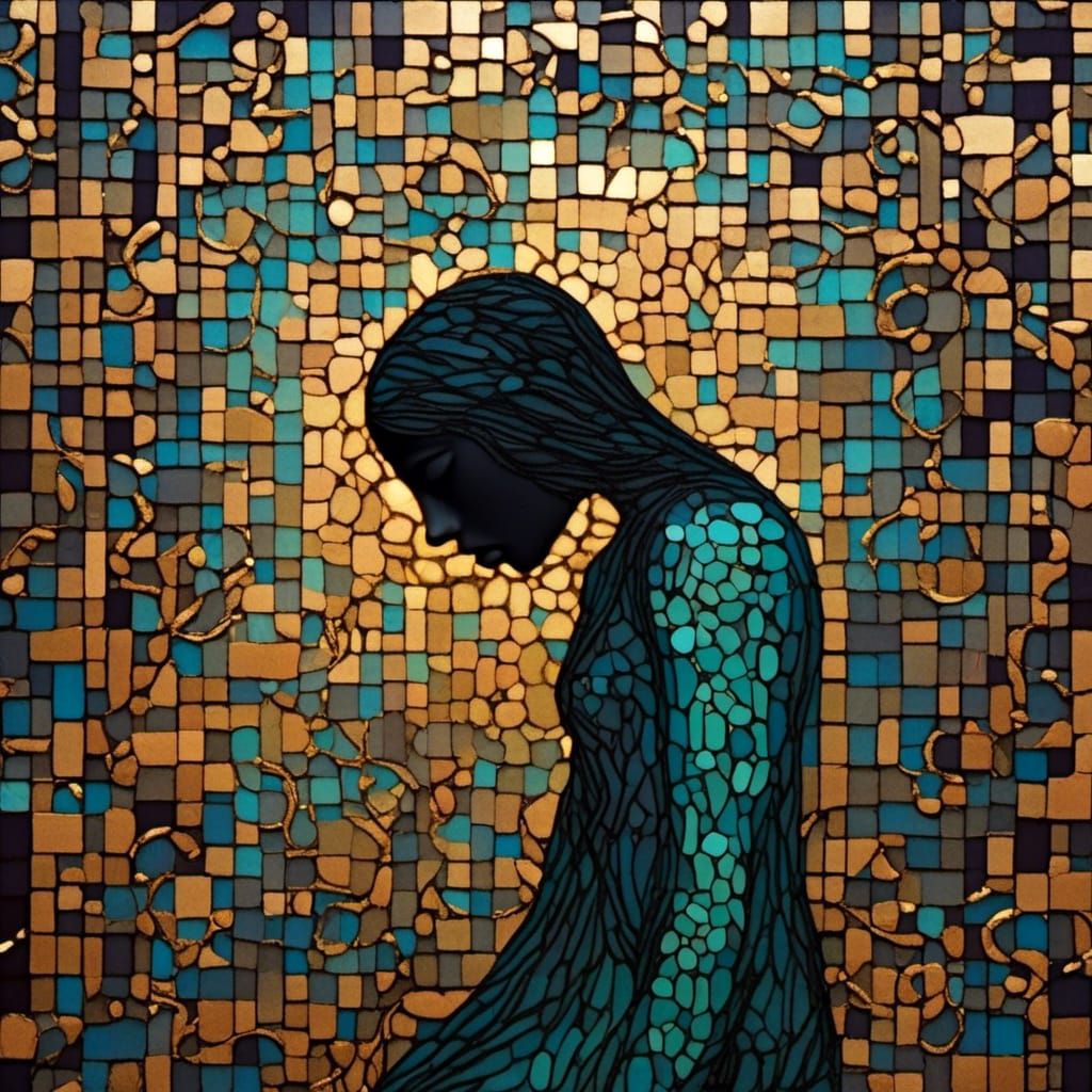 Abstract Figure on Metal Tiles in Multicolored Hues