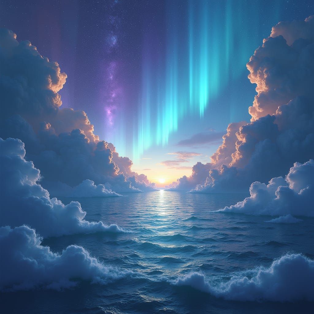 Ethereal Ocean Realm Amidst Celestial Stars