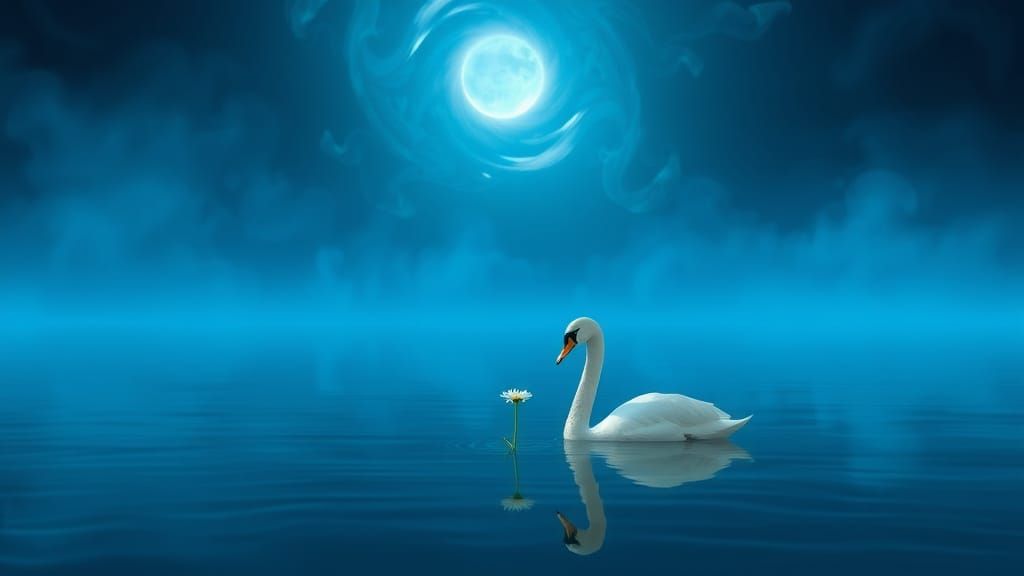 Elegant Swan in Surreal Blue Landscape