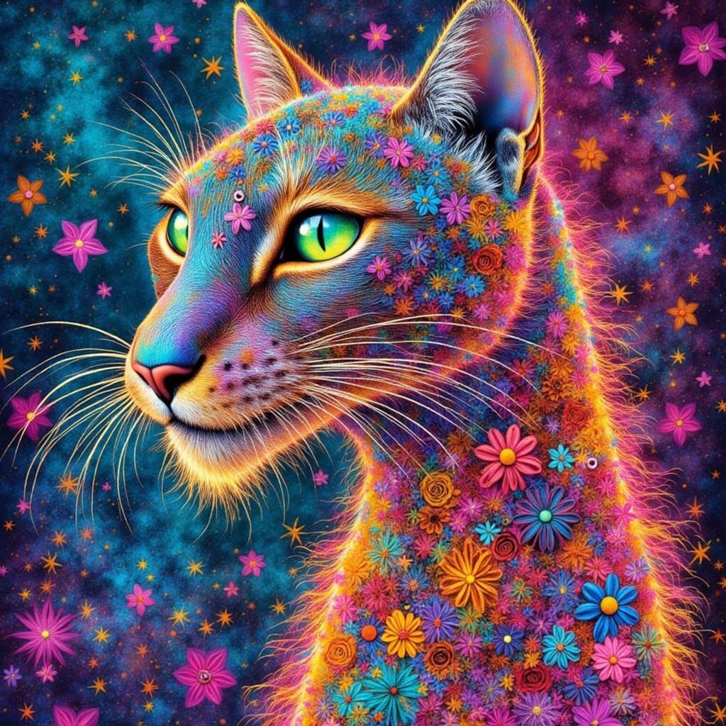 AI Generated Cat with Fiery Petals