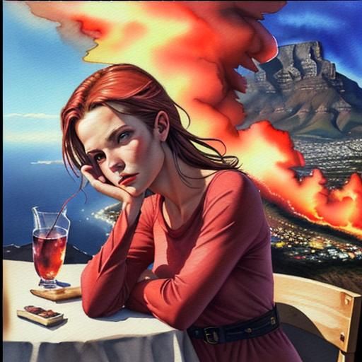 Table Mountain Bush Fire in Watercolor Style