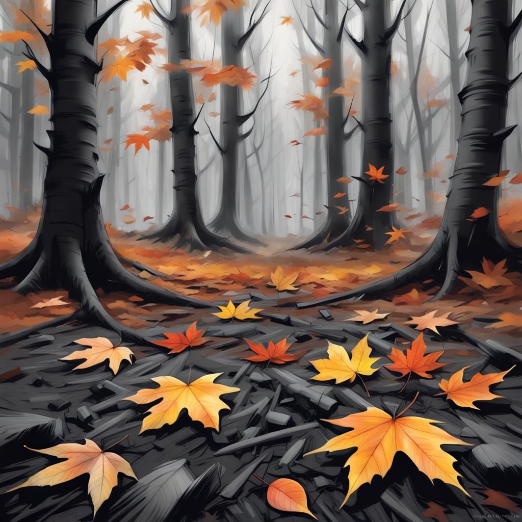 Autumn Leaves in Modern Ink Action Painting