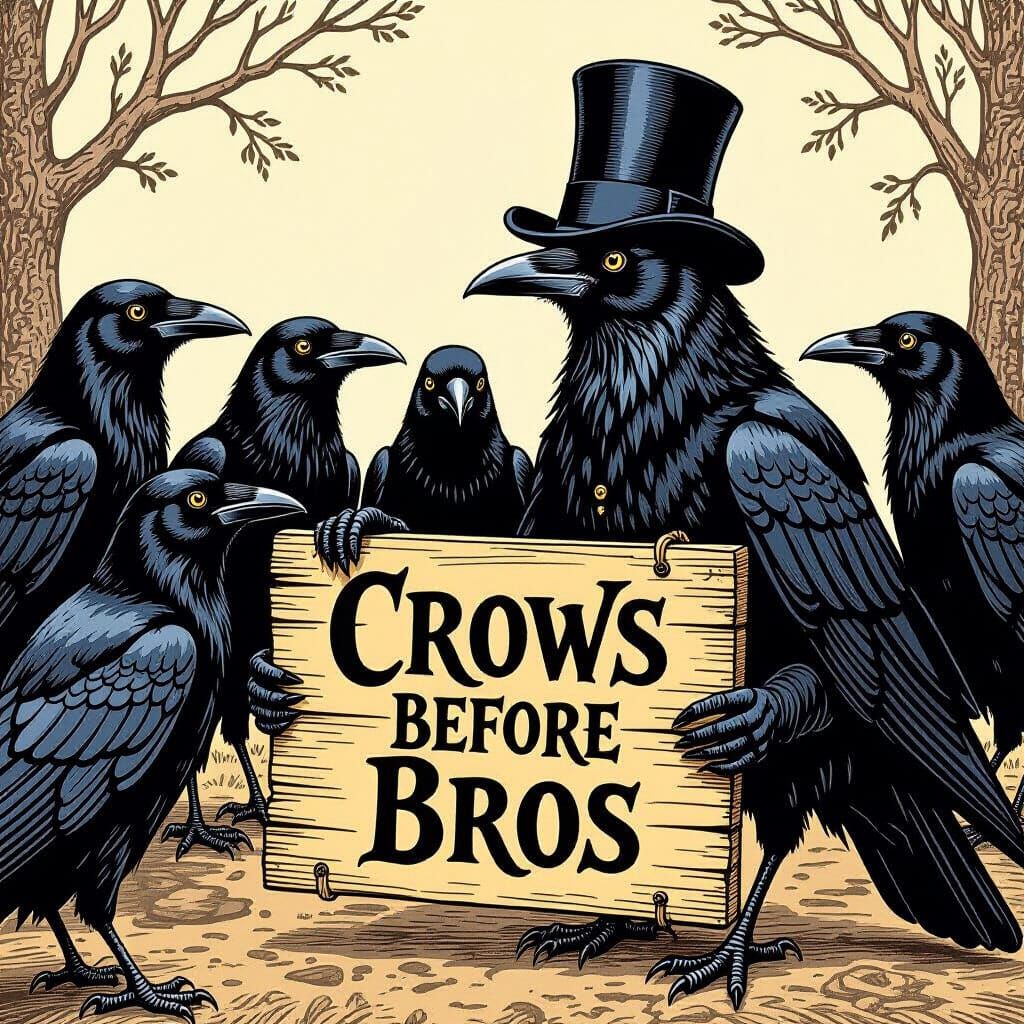 Victorian Crows Gather, Etched in Gothic Style