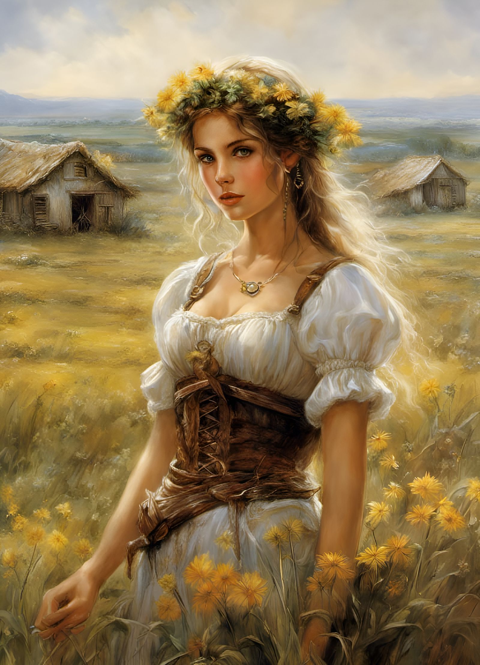 Freckled Peasant Girl Working in a Field