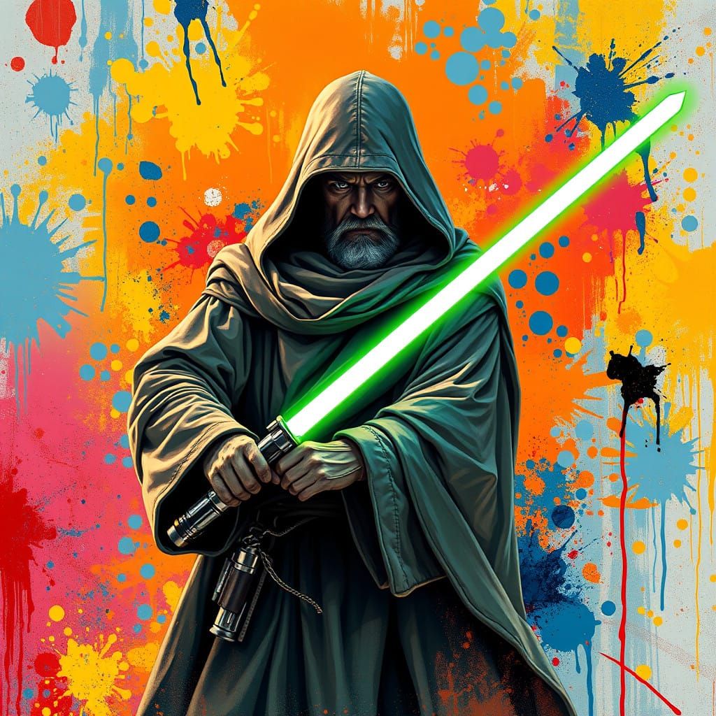 Vibrant Jedi Knight in Dynamic Graffiti Style