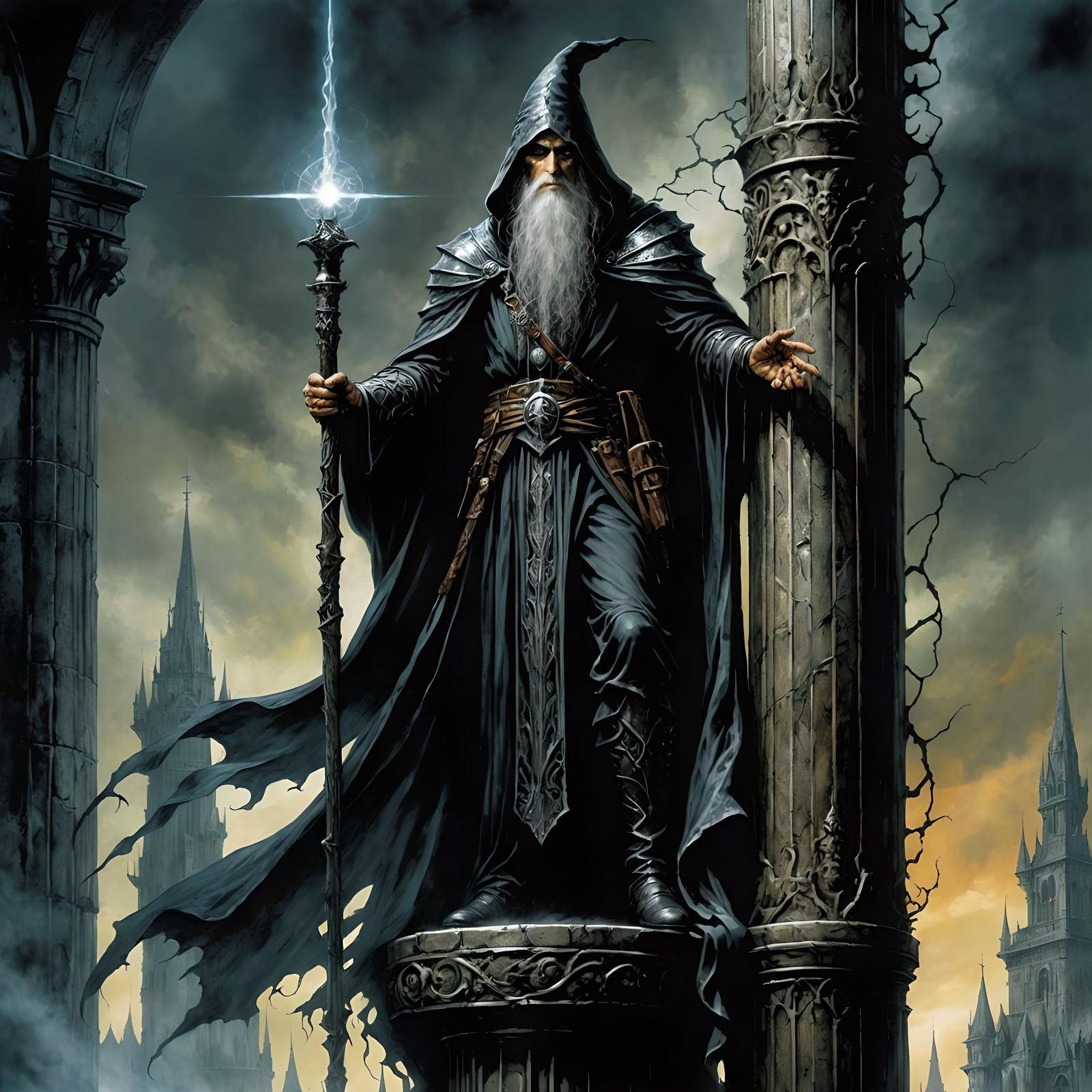 Half Light Half Dark Wizard in Dark Fantasy Style