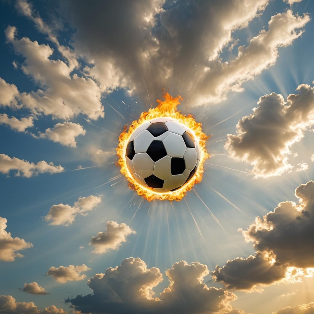 Flaming Soccer Ball Soaring Towards Goal