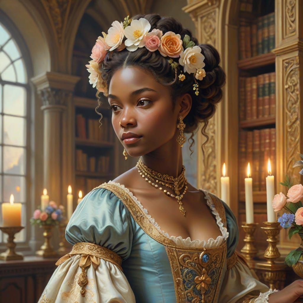 Renaissance Portrait of Woman in Library