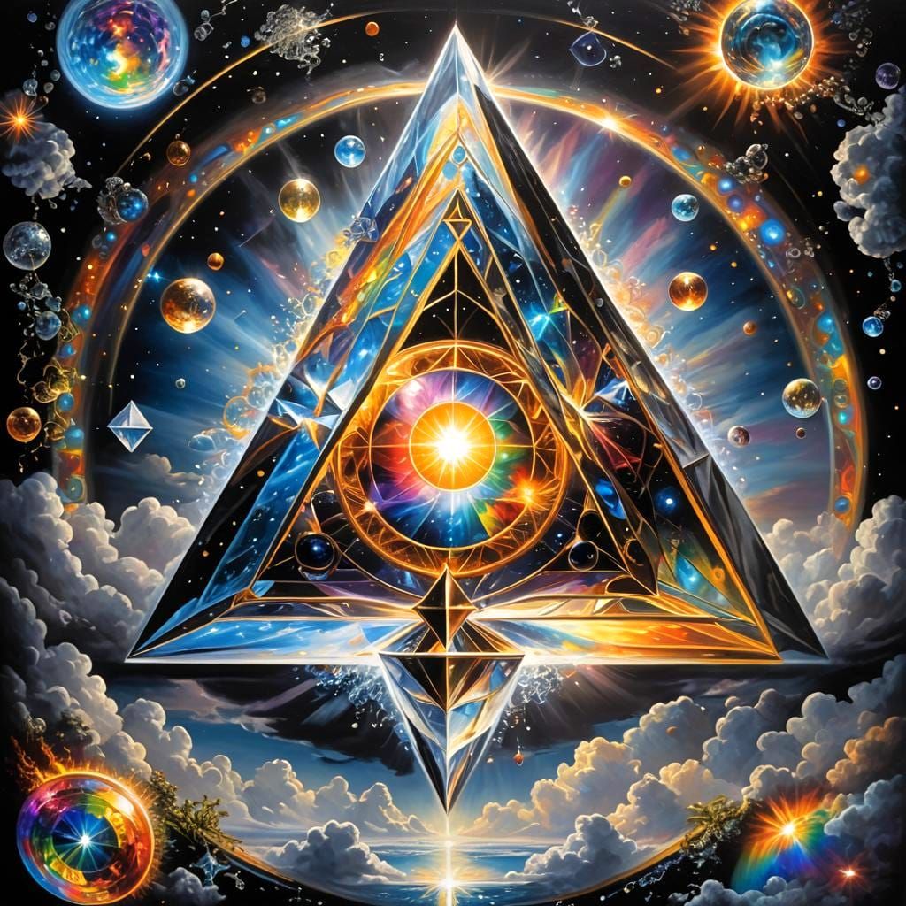 Divine Sky Spell Circles Hedron in Oil Painting Style