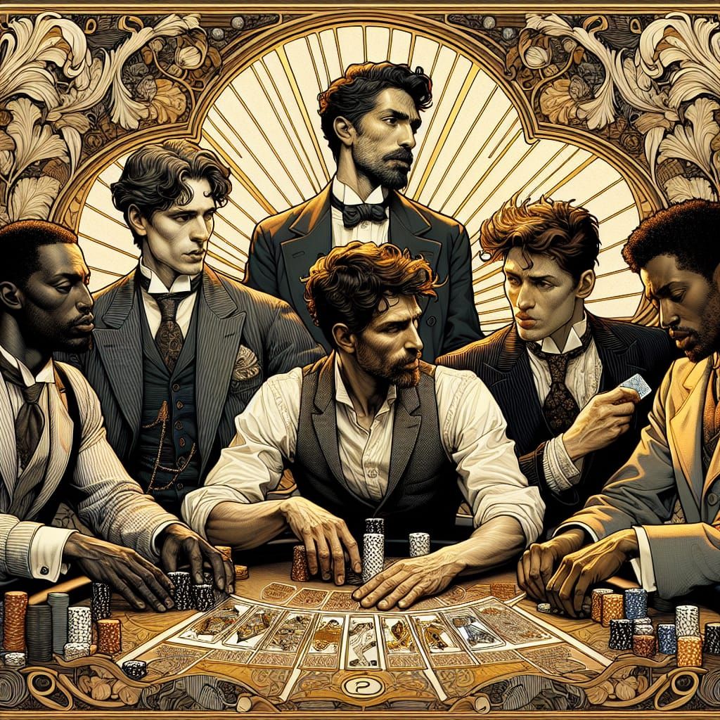Art Nouveau Poker Game with Diverse Men