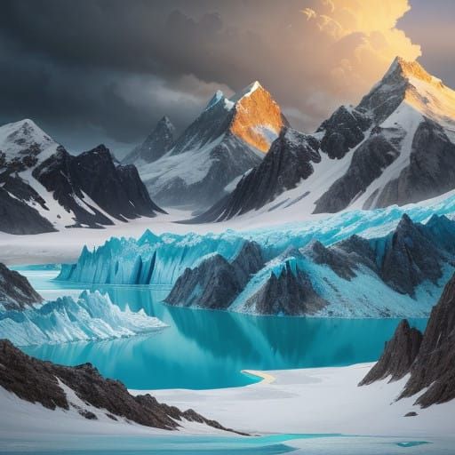 Majestic Los Glaciares Mountain Range in a Dreamlike Stormy....