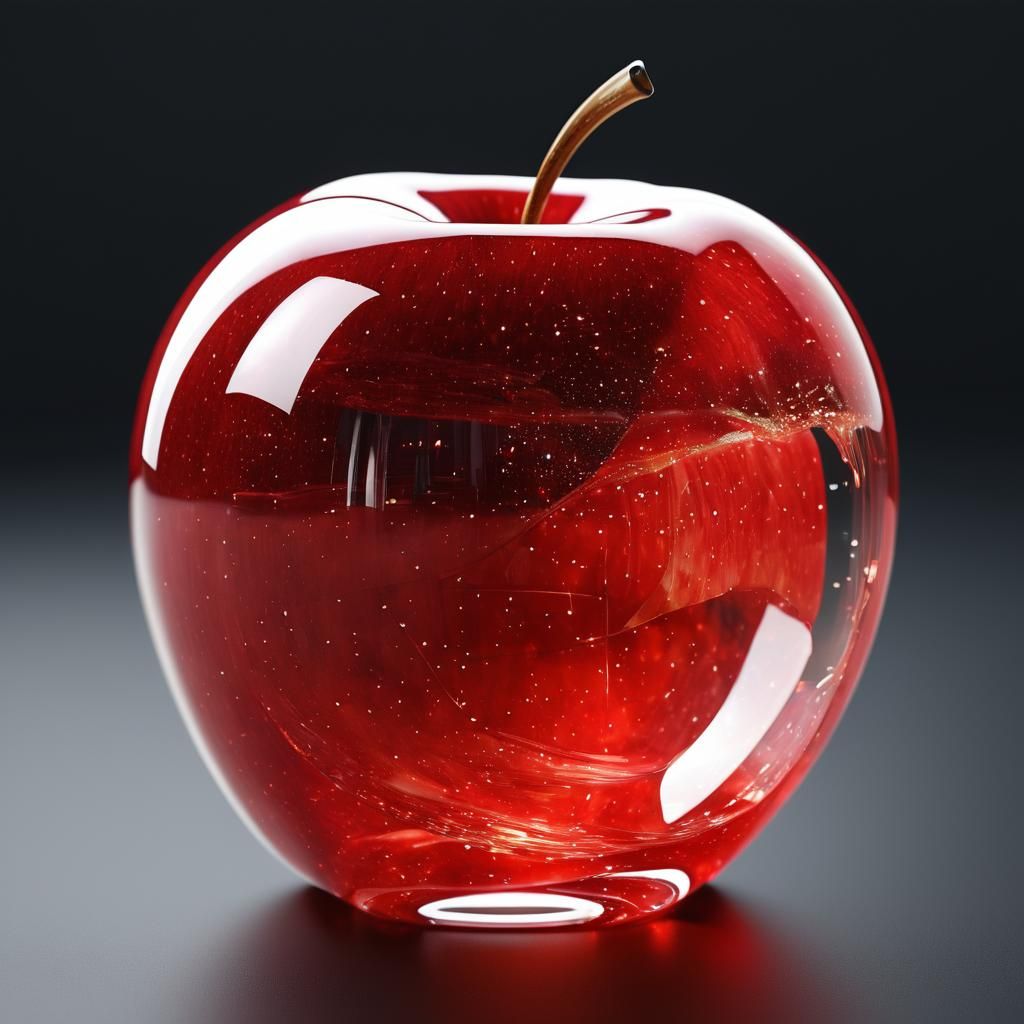 Translucent Ruby Apple in Glass, 3D Render