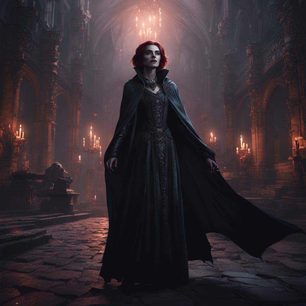 Tilly Norwood as a Vampire in Detailed Matte Painting