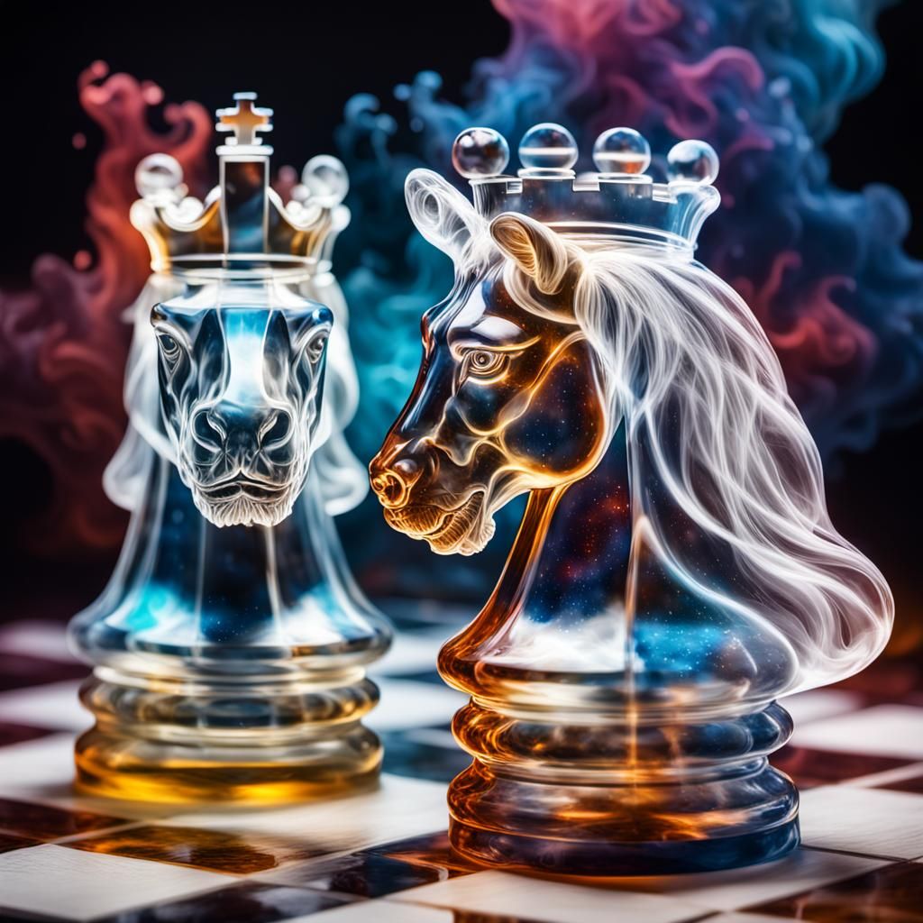 Glass Chess Pieces in Splash Art Style