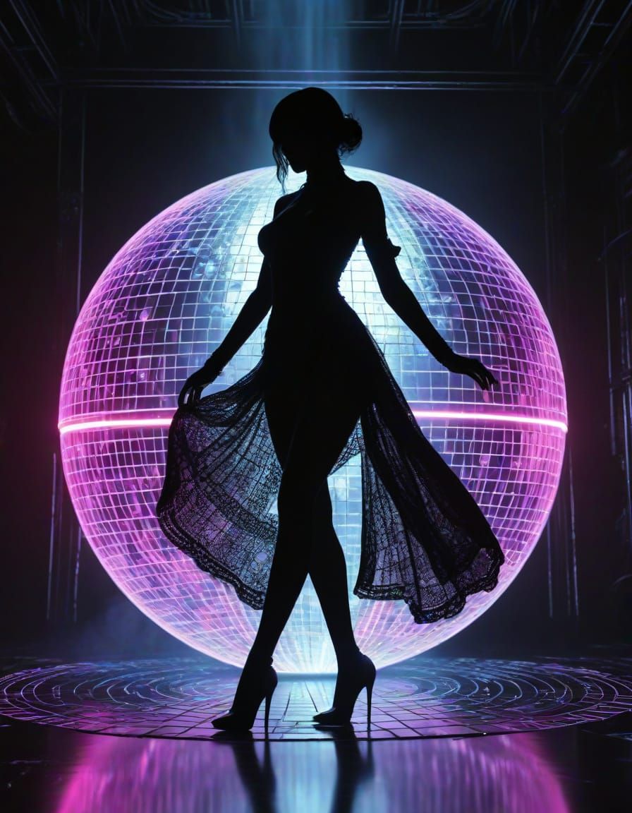 Stunning Futuristic Disco Scene with Neon Lights and Hologra...