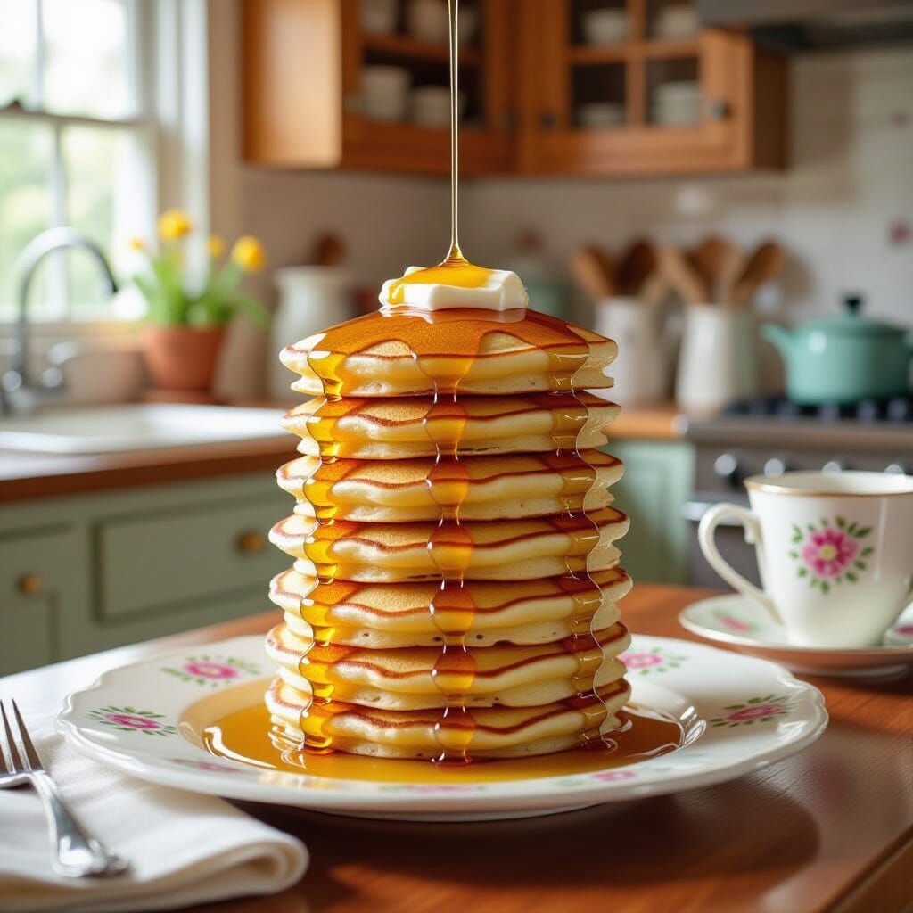 Fluffy Pancakes with Syrup in Whimsical Style