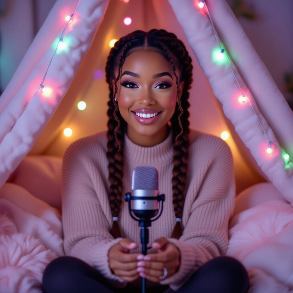 Cute Black ASMR Influencer in Cozy Pillow Fort