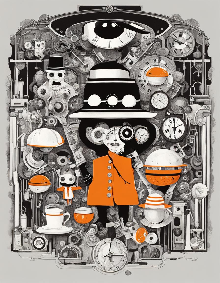 Surreal Clockwork Orange Abstract Composition