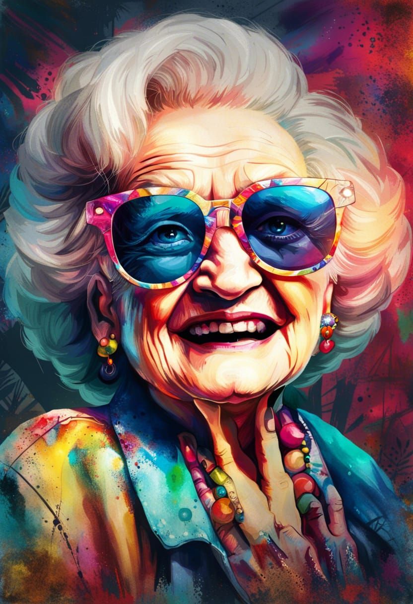 Betty White Portrait with Pirate Hat and Sunglasses