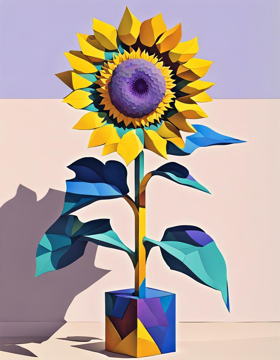 Geometric Fauvism Sunflower in Psychedelic Colors