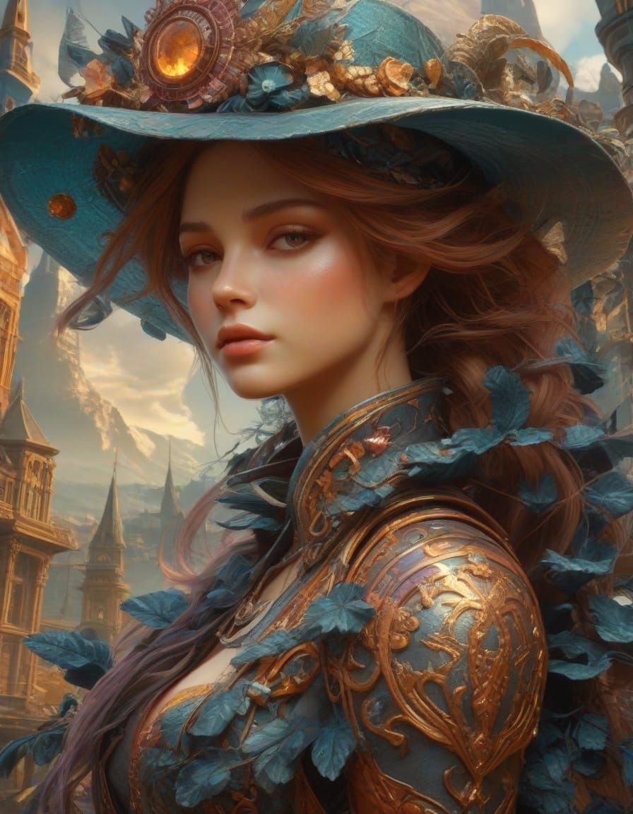 Epic Fantasy Cityscape in Vibrant Sunset Colors