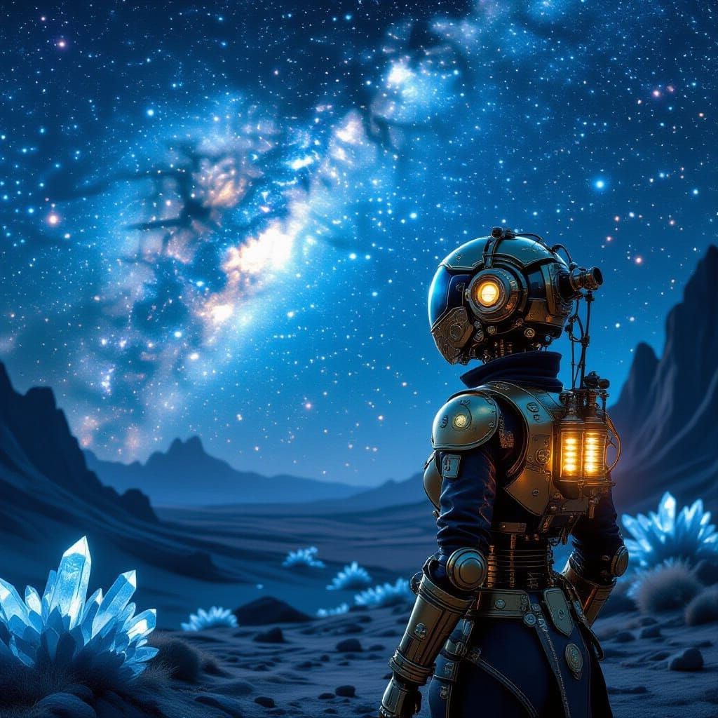 Steampunk Automaton Gazing at Nebula: Matte Painting