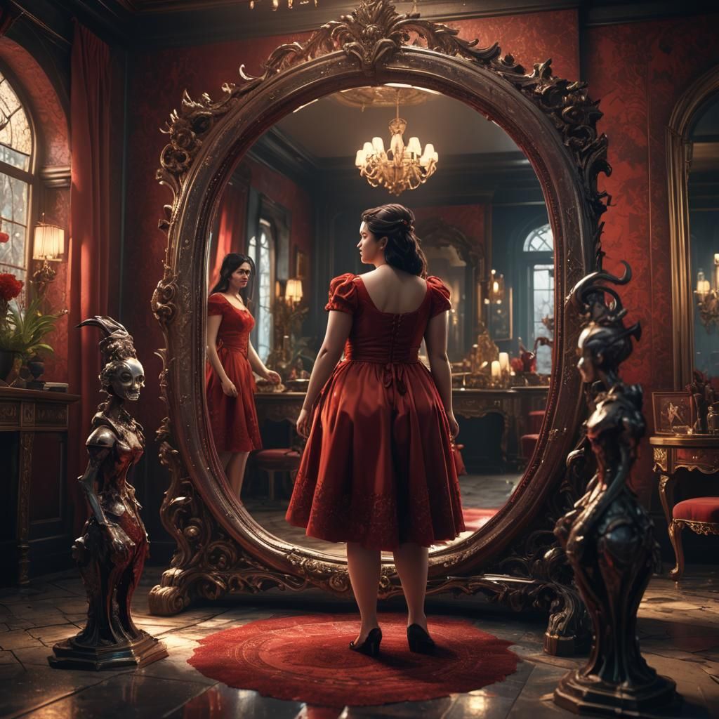 Girl and Evil Reflection: Fantasy Concept Art