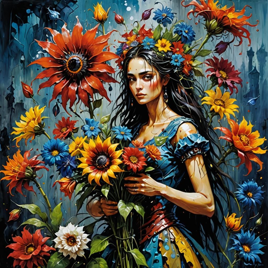 Colorful Expressionist Flower Bouquet Impasto Painting