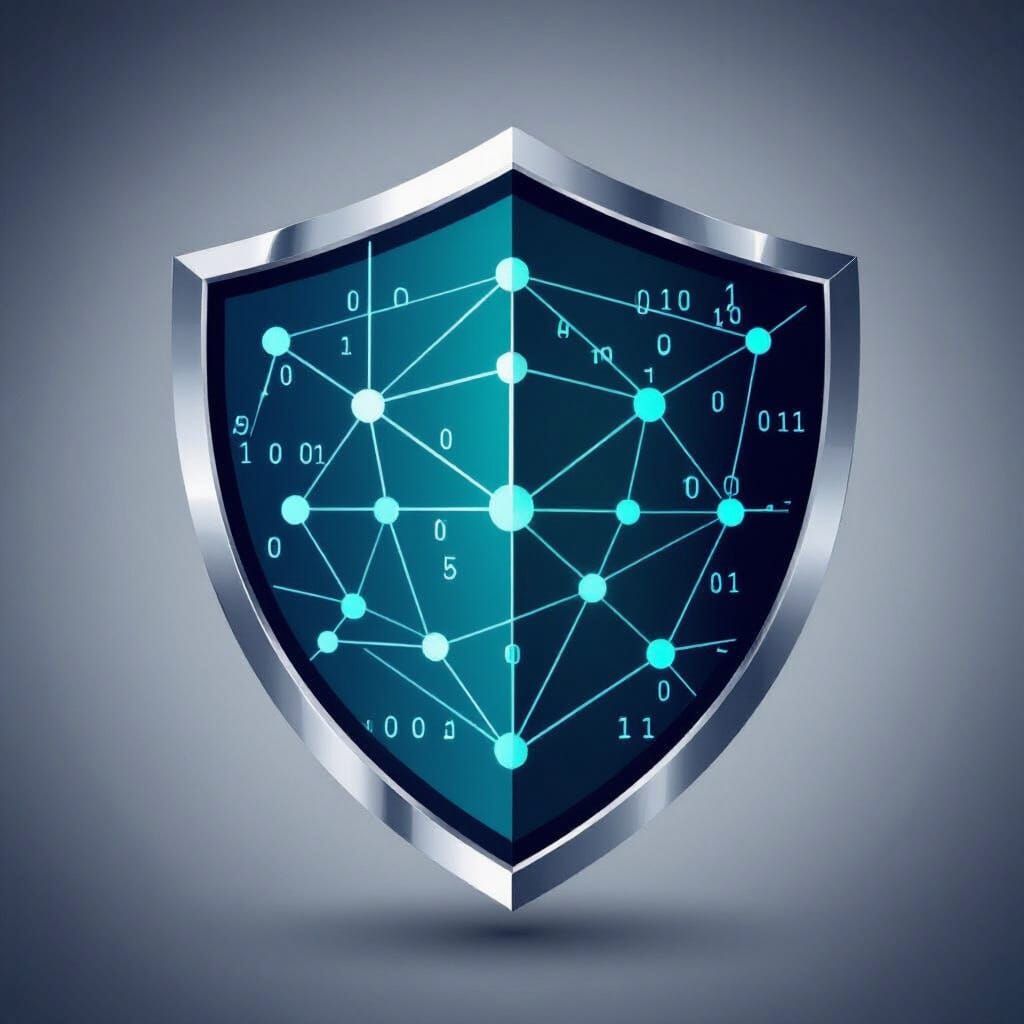 Modern Tech Logo: Interconnected Nodes Shield Design