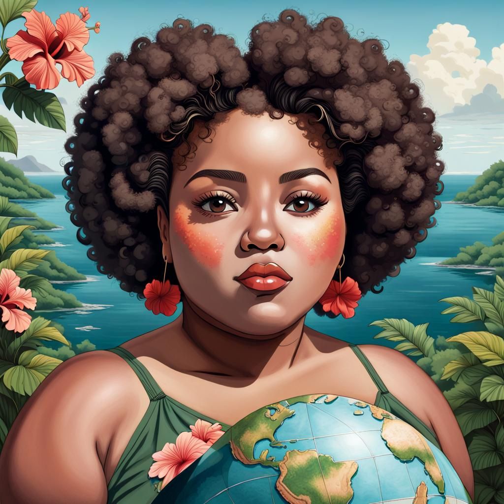 Woman Holds the World: Hyperdetailed Ukiyo-e Photo