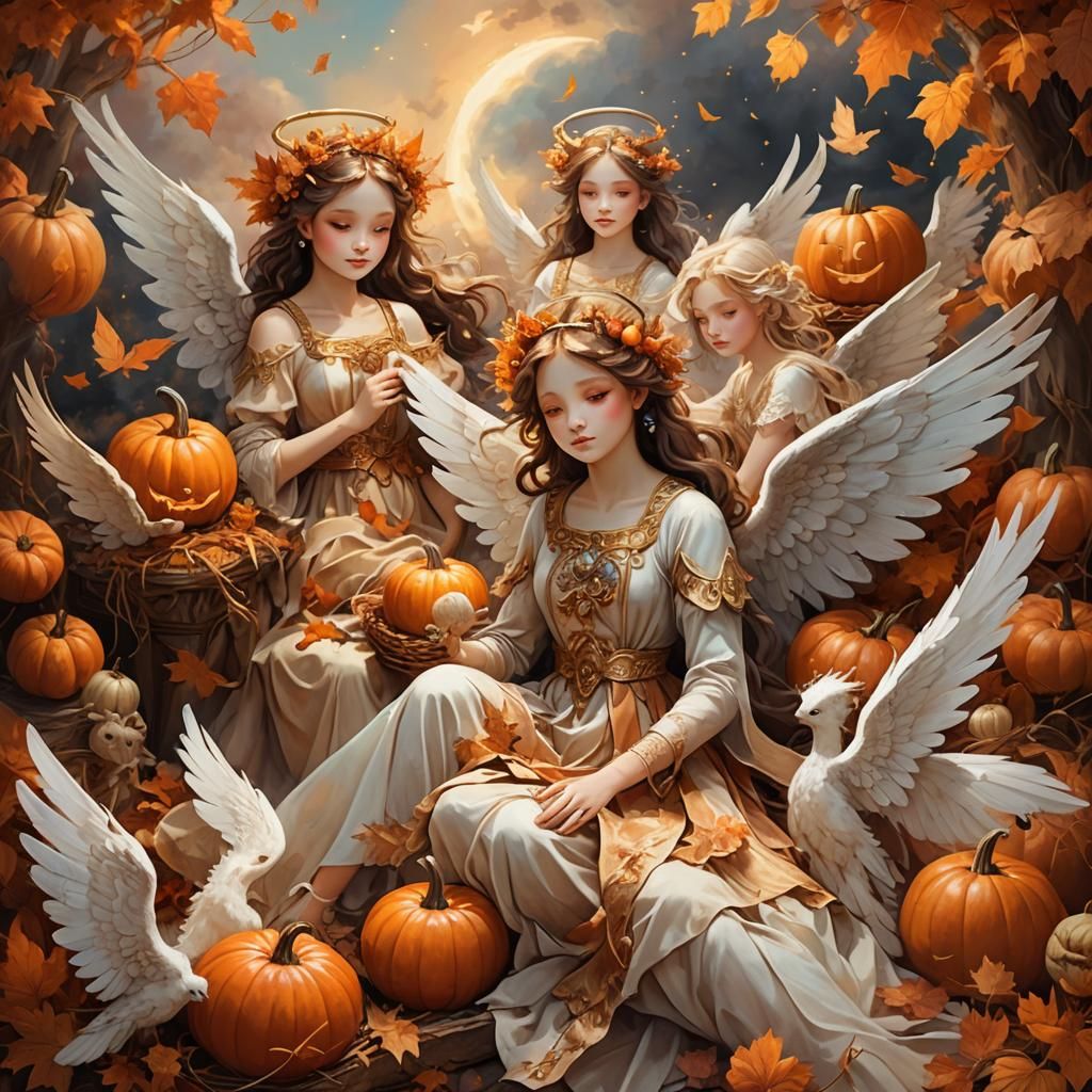 Ethereal Angels in Autumnal Fantasy Concept Art