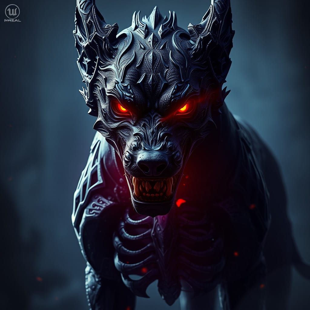 Dark Fantasy Dog in Black Steel Armor