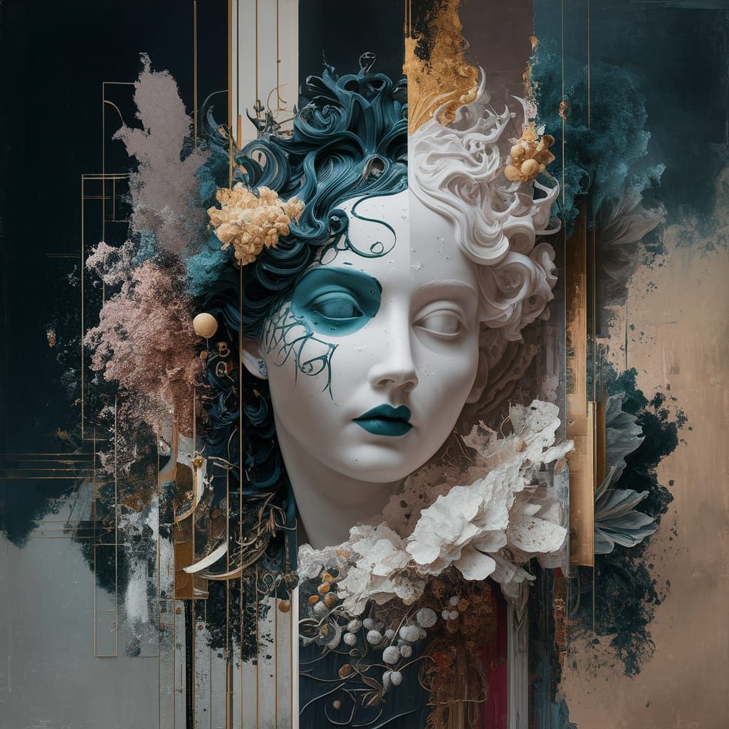 Eclectic Artwork Fusion: Abstract Neoclassical Art Deco