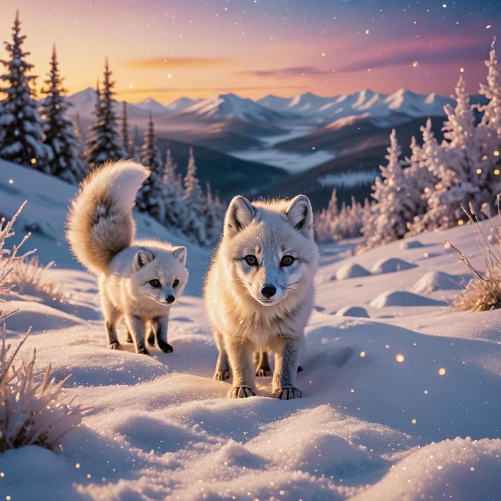 Arctic Fox Cub in Enchanted Winter Landscape