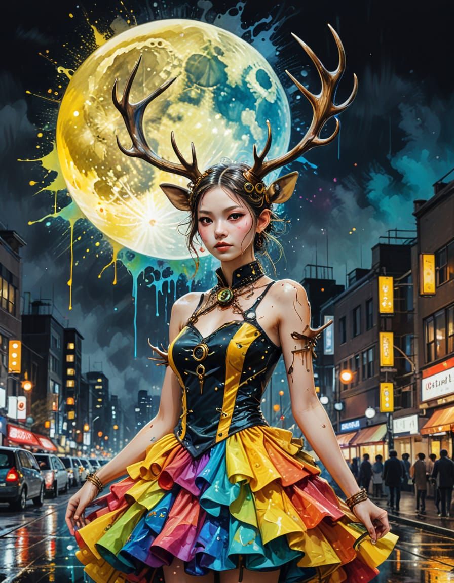 Steampunk Antlers Illustration in Tokyo Night